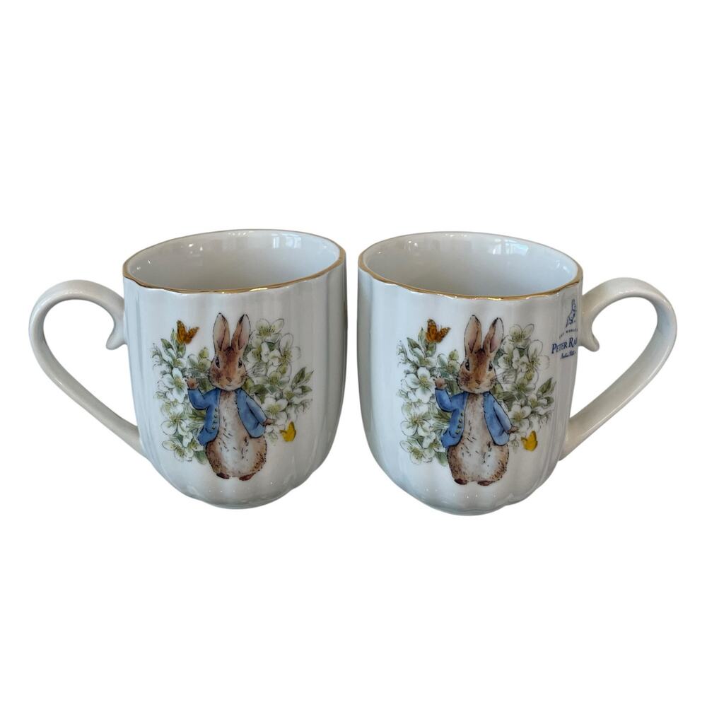 2pk Beatrix Potter Peter Rabbit Spring Floral Ceramic Ribbed 14oz Coffee Mug - Picture 14 of 14
